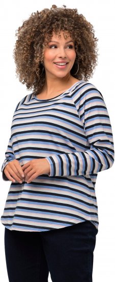 Ulla Popken Striped A-Line Long Sleeve Tee Navy Blue - Tryckta T-shirts för dam i stora storlekar - 