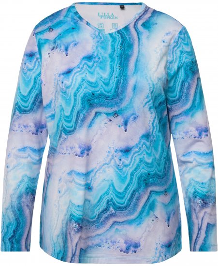 Ulla Popken Marble Ski Top with Gaiter Bright Turquoise - Tryckta T-shirts för dam i stora storlekar - 