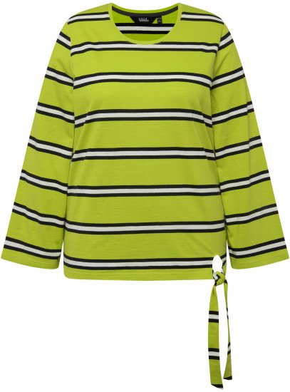 Ulla Popken Striped Hem Long Sleeve Tee Apple Green - Tryckta T-shirts för dam i stora storlekar - 