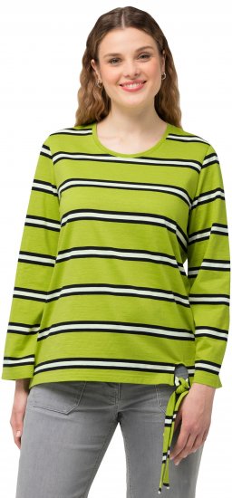 Ulla Popken Striped Hem Long Sleeve Tee Apple Green - Tryckta T-shirts för dam i stora storlekar - 