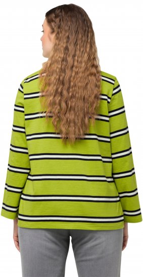Ulla Popken Striped Hem Long Sleeve Tee Apple Green - Tryckta T-shirts för dam i stora storlekar - 