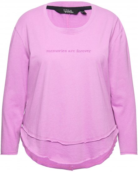 Ulla Popken Layered Look Memories Embroidered Long Sleeve Tee Amethyst - Tryckta T-shirts för dam i stora storlekar - 