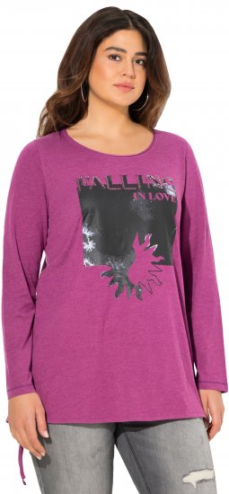 Ulla Popken Tie Hem Long Sleeve Graphic Tee Berry - Tryckta T-shirts för dam i stora storlekar - 