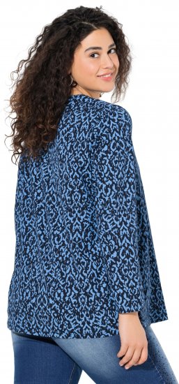 Ulla Popken Geometric Print 3/4 Sleeve Pleated Tee Navy Blue - Tryckta T-shirts för dam i stora storlekar - 