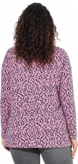 Ulla Popken Geometric Print 3/4 Sleeve Pleated Tee Raspberry - Tryckta T-shirts för dam i stora storlekar - 