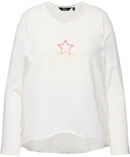 Ulla Popken Star Long Sleeve Graphic Tee Off-White - Tryckta T-shirts för dam i stora storlekar - 