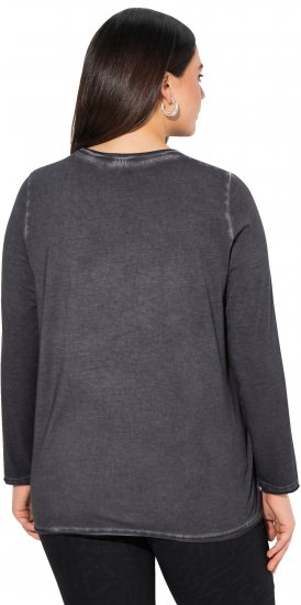 Ulla Popken Cold Dyed Sequined Heart Long Sleeve Tee Asphalt - Tryckta T-shirts för dam i stora storlekar - 