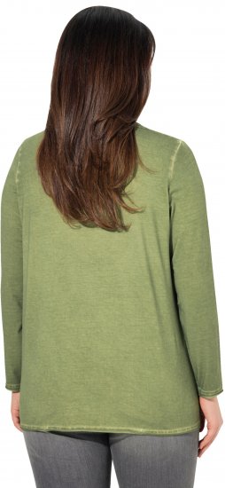 Ulla Popken Cold Dyed Sequined Heart Long Sleeve Tee Sage Green - Tryckta T-shirts för dam i stora storlekar - 