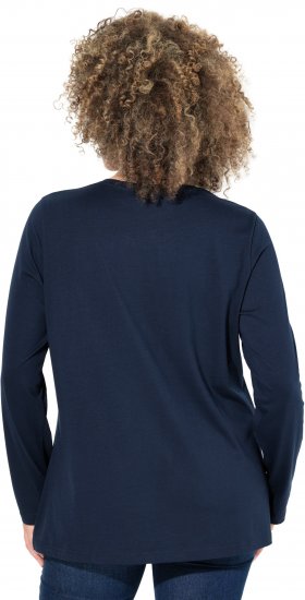 Ulla Popken Metallic Graphic Holiday Tee Navy - Tryckta T-shirts för dam i stora storlekar - 