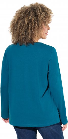 Ulla Popken Metallic Graphic Holiday Tee Teal - Tryckta T-shirts för dam i stora storlekar - 