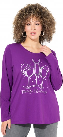 Ulla Popken Metallic Graphic Holiday Tee Dark Purple - Tryckta T-shirts för dam i stora storlekar - 