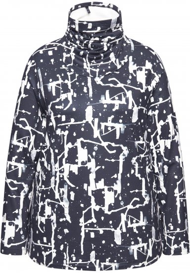 Ulla Popken Quick Drying Abstract Print Tee Black - Tryckta T-shirts för dam i stora storlekar - 