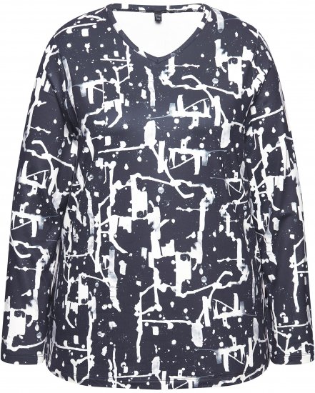 Ulla Popken Quick Drying Abstract Print Tee Black - Tryckta T-shirts för dam i stora storlekar - 