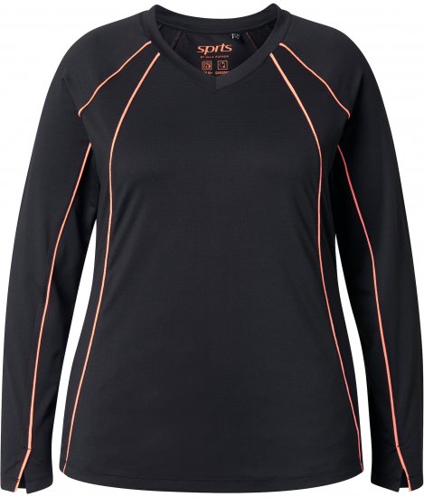 Ulla Popken UPF 50+ Contrast Piping Long Sleeve Tee Black - Tryckta T-shirts för dam i stora storlekar - 