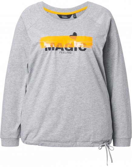 Ulla Popken Magic Feeling Long Sleeve Graphic Tee Light Grey Melange - Tryckta T-shirts för dam i stora storlekar - 