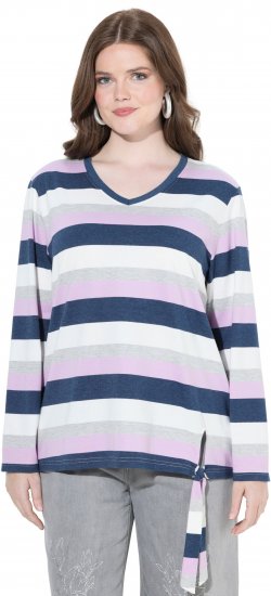 Ulla Popken Striped Knotted Hem Long Sleeve Tee Lavender - Tryckta T-shirts för dam i stora storlekar - 