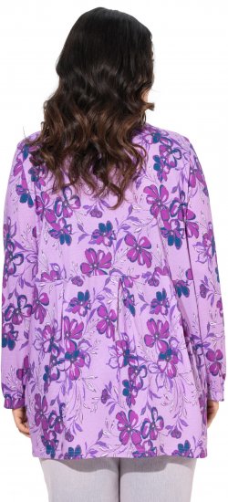 Ulla Popken Allover Printed Pleated Long Sleeve Tee Lavender - Tryckta T-shirts för dam i stora storlekar - 