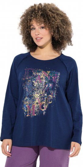 Ulla Popken Inverted Seam Long Sleeve Graphic Tee Ink Blue - T-shirts - 