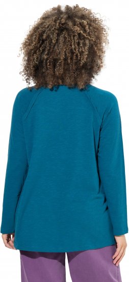 Ulla Popken Inverted Seam Long Sleeve Graphic Tee Teal - Tryckta T-shirts för dam i stora storlekar - 