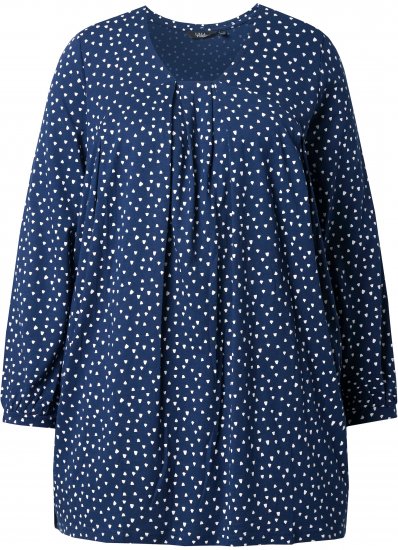 Ulla Popken Pleated Confetti Print Long Sleeve Tee Ink Blue - Tryckta T-shirts för dam i stora storlekar - 