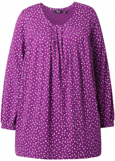 Ulla Popken Pleated Confetti Print Long Sleeve Tee Light Plum - Tryckta T-shirts för dam i stora storlekar - 