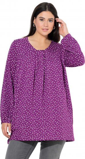 Ulla Popken Pleated Confetti Print Long Sleeve Tee Light Plum - Tryckta T-shirts för dam i stora storlekar - 