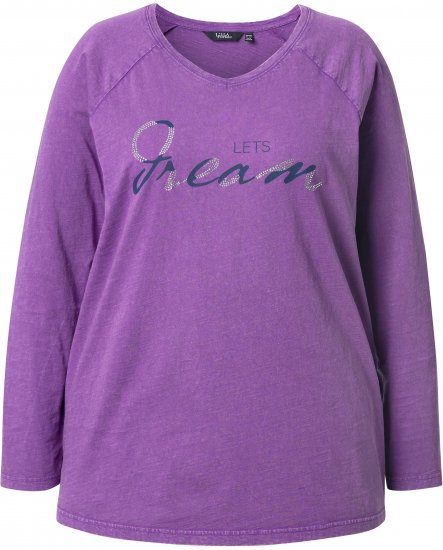 Ulla Popken Dream Rhinestone Lettering Long Sleeve Tee Light Plum - Tryckta T-shirts för dam i stora storlekar - 