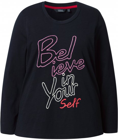 Ulla Popken Motivational Graphic Long Sleeve Tee Black - Tryckta T-shirts för dam i stora storlekar - 