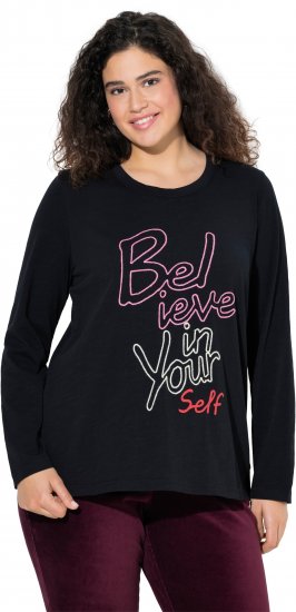 Ulla Popken Motivational Graphic Long Sleeve Tee Black - Tryckta T-shirts för dam i stora storlekar - 