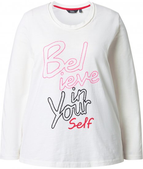 Ulla Popken Motivational Graphic Long Sleeve Tee Off-White - Tryckta T-shirts för dam i stora storlekar - 