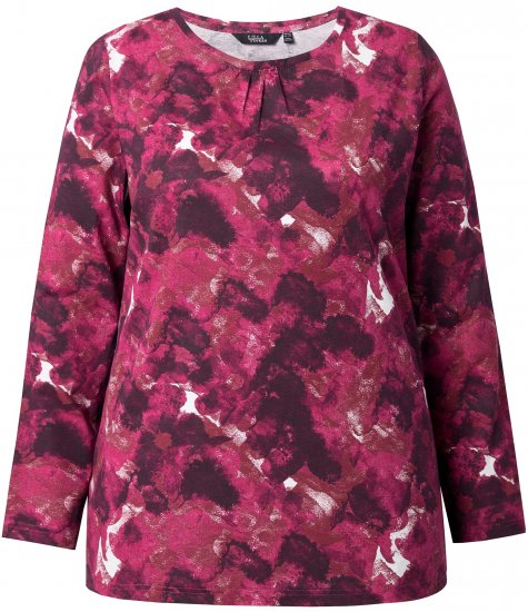 Ulla Popken Abstract Print Long Sleeve Tee Dark Ruby - Tryckta T-shirts för dam i stora storlekar - 