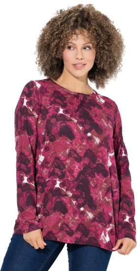 Ulla Popken Abstract Print Long Sleeve Tee Dark Ruby - Tryckta T-shirts för dam i stora storlekar - 