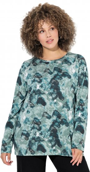 Ulla Popken Abstract Print Long Sleeve Tee Teal Green - Tryckta T-shirts för dam i stora storlekar - 