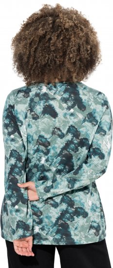 Ulla Popken Abstract Print Long Sleeve Tee Teal Green - Tryckta T-shirts för dam i stora storlekar - 