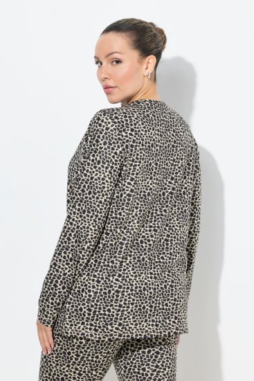 Ulla Popken Leopard Print Long Sleeve Ski Tee Black - Tryckta T-shirts för dam i stora storlekar - 