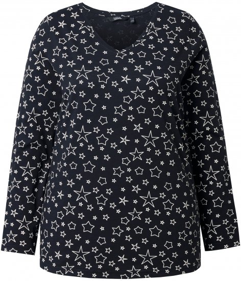 Ulla Popken Allover Printed Long Sleeve Tee Black - Tryckta T-shirts för dam i stora storlekar - 