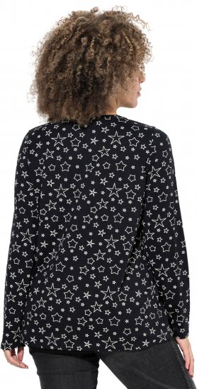 Ulla Popken Allover Printed Long Sleeve Tee Black - Tryckta T-shirts för dam i stora storlekar - 