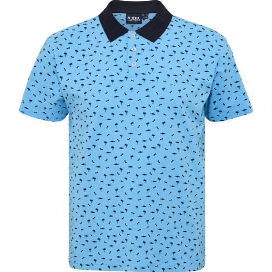 North Latitude Polo Pique Printed Turquoise - Pikétröjor - Stora pikétröjor - 2XL-8XL