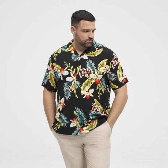 North Latitude Shirt Short Sleeve Printed Allover Black - Skjortor - Stora skjortor - 2XL-8XL