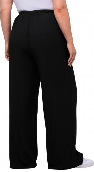 Ulla Popken Viscose Crinkle Drawstring Elastic Waist Pants Black - Jeans & Byxor i Stora Storlekar – Plus Size - 