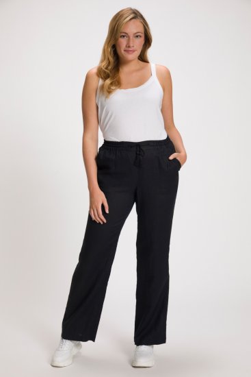 Ulla Popken Drawstring Elastic Waist Mary Fit Linen Pants Black - Jeans & Byxor i Stora Storlekar – Plus Size - 