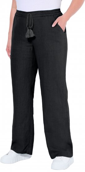 Ulla Popken Drawstring Elastic Waist Mary Fit Linen Pants Black - Jeans & Byxor i Stora Storlekar – Plus Size - 