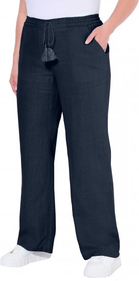 Ulla Popken Drawstring Elastic Waist Mary Fit Linen Pants Navy - Jeans & Byxor i Stora Storlekar – Plus Size - 
