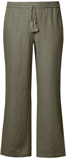 Ulla Popken Drawstring Elastic Waist Mary Fit Linen Pants Loden Green - Jeans & Byxor i Stora Storlekar – Plus Size - 