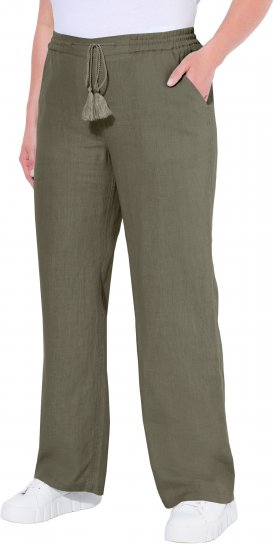 Ulla Popken Drawstring Elastic Waist Mary Fit Linen Pants Loden Green - Jeans & Byxor i Stora Storlekar – Plus Size - 