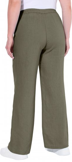 Ulla Popken Drawstring Elastic Waist Mary Fit Linen Pants Loden Green - Jeans & Byxor i Stora Storlekar – Plus Size - 