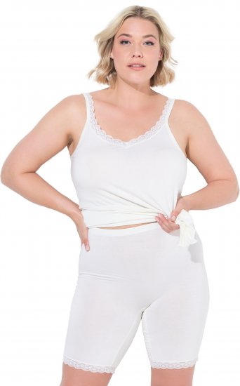 Ulla Popken Lace Hem Stretch Viscose Knit Bicycle Length Lounge Shorts White - Jeans & Byxor i Stora Storlekar – Plus Size - 