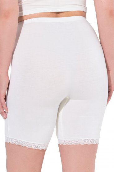 Ulla Popken Lace Hem Stretch Viscose Knit Bicycle Length Lounge Shorts White - Jeans & Byxor i Stora Storlekar – Plus Size - 