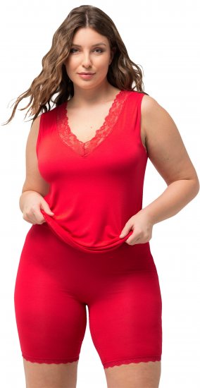 Ulla Popken Lace Hem Stretch Viscose Knit Bicycle Length Lounge Shorts Red - Jeans & Byxor i Stora Storlekar – Plus Size - 