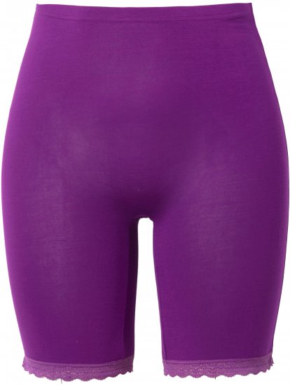 Ulla Popken Lace Hem Stretch Viscose Knit Bicycle Length Lounge Shorts Purple - Jeans & Byxor i Stora Storlekar – Plus Size - 